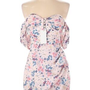Strapless Floral Dress in Pink and Blue